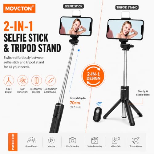Image of Premium Selfie Stick Tripod with Bluetooth Remote & Fill Light, Extendable Mobile Phone Tripod Stand, 360 Rotating Holder, Foldable Selfie Stick for Smartphone, Vlogging, Reels & Travel