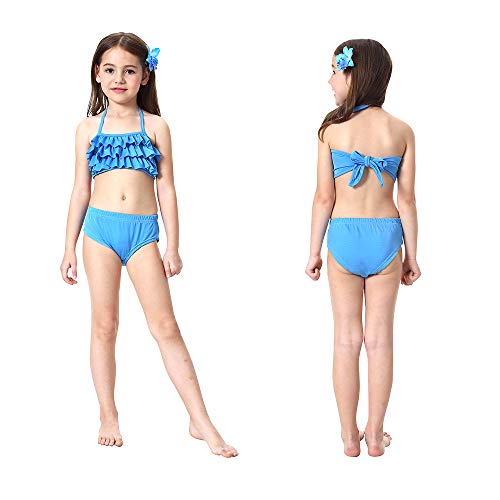 Danvren Girls Swimsuit Mermaid Tails for Swimming Party Supplies Costume Swimwear Bikini 3 Pcs for 3-12Y (Crystal Blue Design,3-4 T - Thumbnail 4