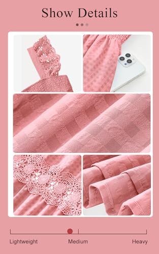 Image of PRETTYGARDEN Women's Smocked Summer Maxi Dresses 2026 Ruffle Cap Sleeve Square Neck Lace Detail Flowy Sundress with Pockets