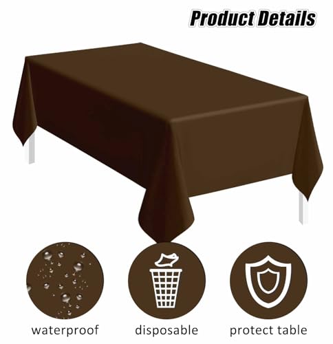 Image of SietDESEO 2 Pack Brown Plastic Tablecloth Rectangle 54 x 108 Premium Disposable Table Cloth Plastic Table Cover for Wedding Baby Shower Birthday Party Tablecloth Disposable
