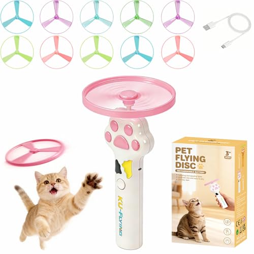 PDVMWPJ Cat Fetch Toy Launcher with 10 Soft & Flexible Discs Cat Toys for Indoor Cats LED Glowing Launcher Electric Interactive Kitten Toy for Hunting & Exercise USB Rechargeable