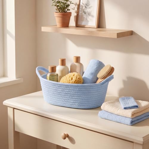 Image of woric Small Baby Boy Gift Basket Woven Rope Basket for Baby Shower Storage