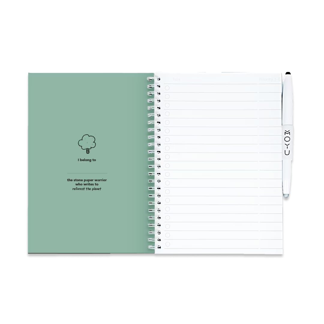 MOYU Erasable Notebook - A5 Stone Paper - Hardcover - Lovely Leaf - Multifunctional Pages - Includes Erasable Pen, Cloth, and Pen Holder