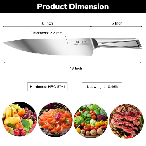 Image of imarku Chef Knife 8 Inch, Ultra Sharp Stainless Steel Kitchen Knife with Ergonomic Handle, Professional Cooking Knife for Meat, Vegetables & Fruits, Rust Resistant Chef's Knife with Gift Box