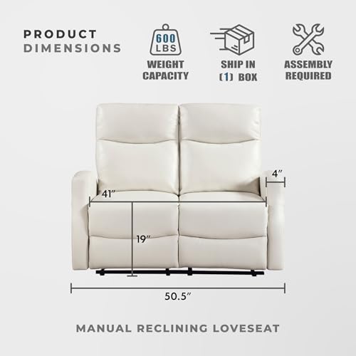 Image of Lexicon Manual Reclining Loveseat, Magazine Pockets, Beige Faux Leather