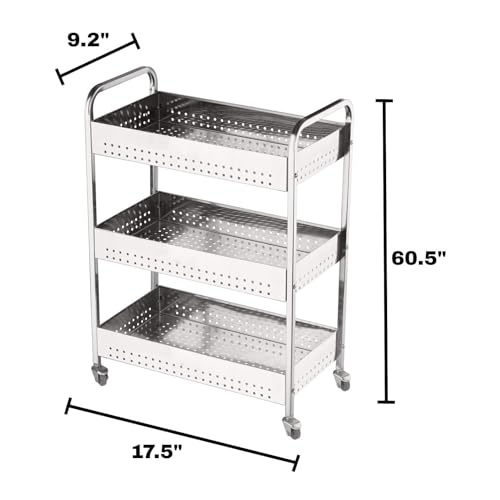Image of Stainless Steel Kitchen Trolley Fruits & Vegetable Basket Spice Container Organizer Rack for Kitchen Multipurpose Kitchen Rotating Trolley for Onion Potato Storage Basket (LWH: 44 x 23 x 61CM)