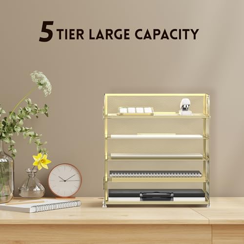 image for Supeasy 5 Trays Paper Organizer Letter Tray with Handle-Mesh Desk File