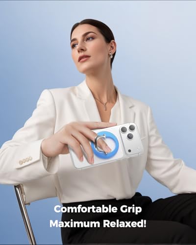 Image of SUPERONE for Magnetic Phone Ring Holder, Adjustable Magnetic Phone Grip Removable Phone Ring Kickstand Compatible with Accessories Only for iPhone 17 16 15 14 13 12 Series - Bright Blue