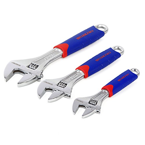WORKPRO 3-piece Adjustable Wrench Set CR-V with Rubberized Anti-Slip Grips 10-inch, 8-inch, 6-inch