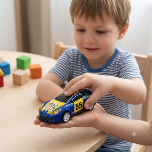 Image of Small Pull Back Toy Cars | Pull Back Mechanism, Ages 2 and Above, Assorted Colours, Police & Race Cars, Indoor Play