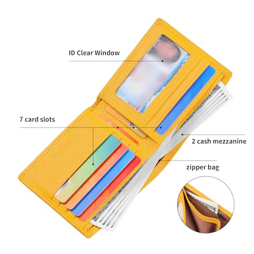 Ultra Slim Small RFID Wallet for Women, Leather Tiny Thin Bifold Pocket Ladies Wallet Short Wallets for Women (Yellow)2