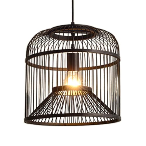 Suspension bambou noir 32 cm rustique pour illuminer votre salon et salle à manger