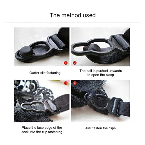 TOEECY-Ligueros-Mujer-Sexy-Encaje-con-Medias-Tanga-4-Ligas-Ajustables-Lenceria-Erotica-Ropa-Interior-Liga-Negro