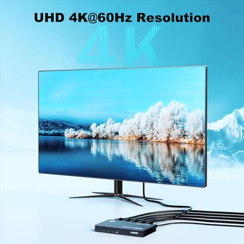 Image of MT-VIKI 1x4 2.0 HDMI Splitter 1 in 4 Out, 4K@60Hz HDMI Duplicator /Distributor HDR Support EDID HDCP 2.2 RGB 4:4:4 18Gbps-Adapter Included (4 Ports)