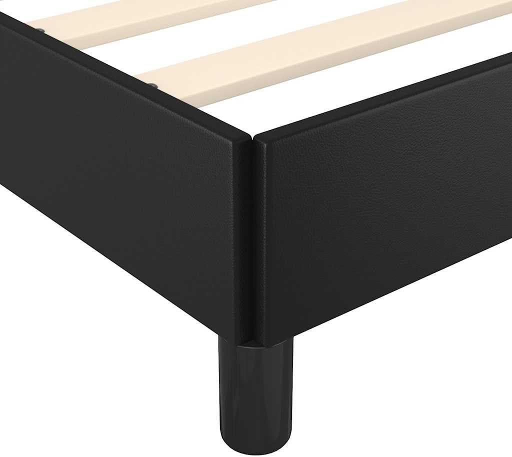 Full Bed Frame Black Faux Leather with Sturdy Engineered Wood Platform, No Box Spring Needed, Easy Assembly, Modern Minimalist Bedroom Furniture for Mattress Support
