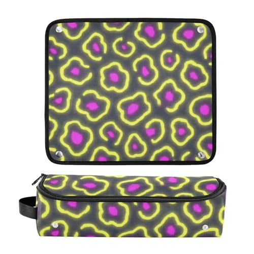 Bolsa de viaje y tapete resistente al calor para plancha y rizador de cabello, impermeable, estilo neón con estampado de leopardo miniatura 3