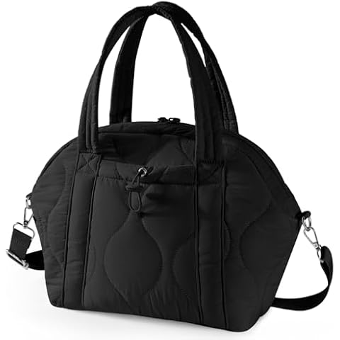 WONDAY Simple Puffer Lunch Bag for Women, Black Adult Lunch Box with Shoulder Strap, Insulated and Leakproof Lunch Tote Keeps Food Fresh, Large Lunch Bag, Perfect for Work, College and picnic Cover