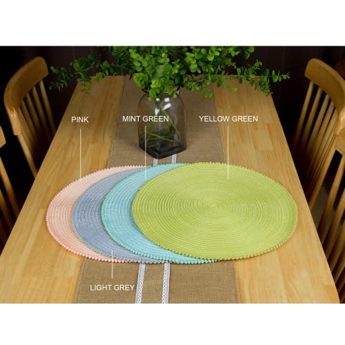 Round Braided Placemats 15 Inch Round Table Mats For Dining Tables Natural Woven Heat Resistant Place Mats Set Of 6 (B Mint Green) #TOP6