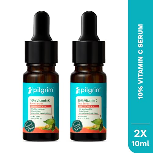 Image of Pilgrim 10% Vitamin C Face Serum 10 ml (Pack of 2) For Daily Brightness | Face serum for glowing skin | Reduces Dark Spots & Evens Skin Tone | Oily, Combination, Normal Skin Types | For Men and Women