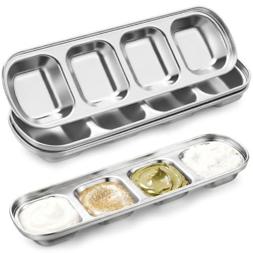 Image of 4 Pcs Esthetician Bowls Face Mask Tray Esthetician Supplies Stainless Steel Compartment Serving Tray Women Skincare Products Facial Bowl for Spa Salon Aesthetician Beauty, Nail Art (Silvery,Large)