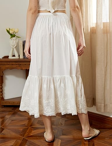 Image of BEAUTELICATE Half Slip Skirt Extender 100% Cotton Vintage Underskirt with Lace Embroidery