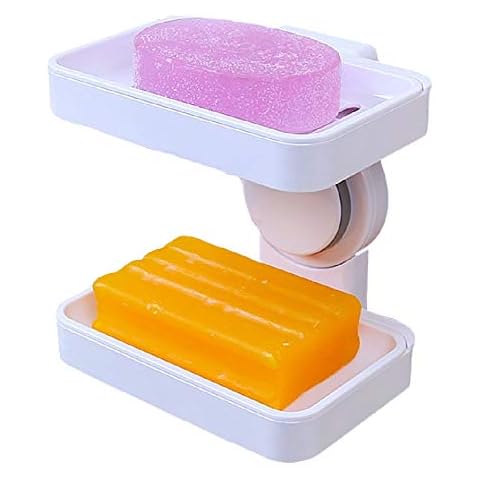 Fealkira Super Powerful Adhesive Suction Cup Soap Dish Holder Wall Mounted for Bathroom Shower Soap Holder Saver Box Storage Organizer Rack,White ABS Plastic (No Drilling Double Layers) Cover