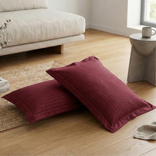 Image of Home Sizzler 210TC Satin Stripe Microfibre King Size Pillow Covers (18 X 27 Inches) - Maroon, Set of 2