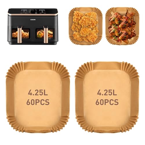 Ankway 120 Stück Backpapier für Heißluftfritteuse COSORI Dual Zone Air Fryer 8 5L Verdickung Airfryer Backpapier für Philips Airfryer 4000 Series Stacked Dual Cookwise 9L