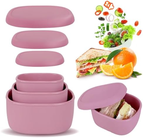 Anatole Silicone Food Storage Containers Set of 3 Lunch Box Bento with Lids BPA Free Dishwasher Microwave Oven Freezer Safe (6.7oz, 10oz, 20oz) Pink