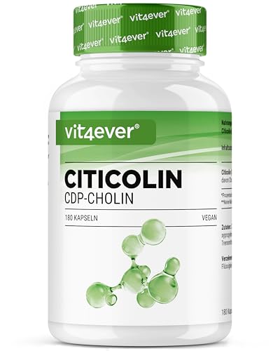 vit4ever CDP Choline (Citicoline) 250 mg - 180 Gélules - Hautement Dosé et Forme Bioactive de Choline - Vegan, sans additifs inutiles