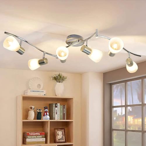 DINGLILIGHTING Faretto da soffitto a LED, 6 luci, moderno, da soffitto, per soggiorno, bianco caldo, paralume in vetro 3000 K, 6 x 5 W, per camera da letto, ufficio, corridoio, sala da pranzo (E14 DINGLILIGHTING Faretto da soffitto a LED, 6 luci, moderno, da soffitto, per soggiorno, bianco caldo, paralume in vetro 3000 K, 6 x 5 W, per camera da letto, ufficio, corridoio, sala da pranzo (E14