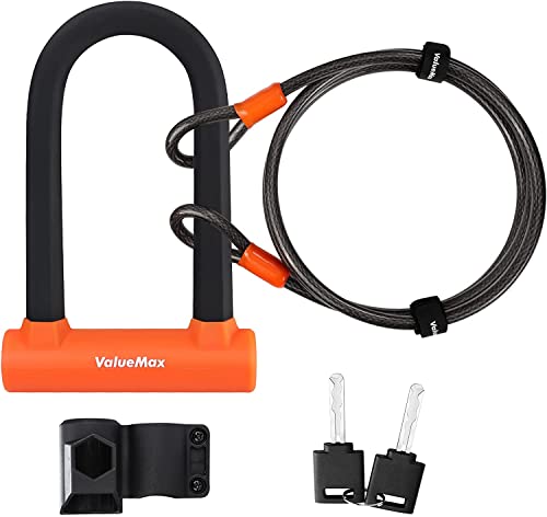 ValueMax Antivol en U pour Vélo, Antivol de Vélo Noir avec 1,8 m Câble, Serrure de Vélo avec Support de Montage Robuste, Idéal pour Bicyclette, Scooters, etc Cover