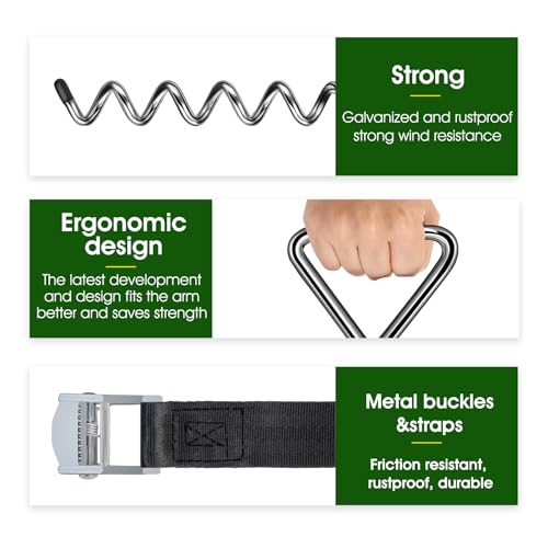 Image of Trampoline Stakes Ground Anchors Screw in, Trampoline Anchors with Strong Straps, Spiral Earth Swing Set Anchor Heavy Duty for Trampolines(Silver-4Pack)