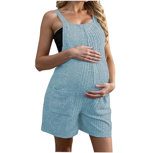 Mono Peto Maternidad Mujer Jumpsuit Moda Casual Petos Embarazo Pantalones Corto Color Sólido Peto premamá Pierna Ancha Rompers Fiesta Camiseta sin Manga Cómodo Verano