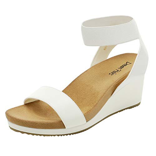 DREAM PAIRS womens Ankle Strap Platform Wedge Sandal 6.5 White/Pu