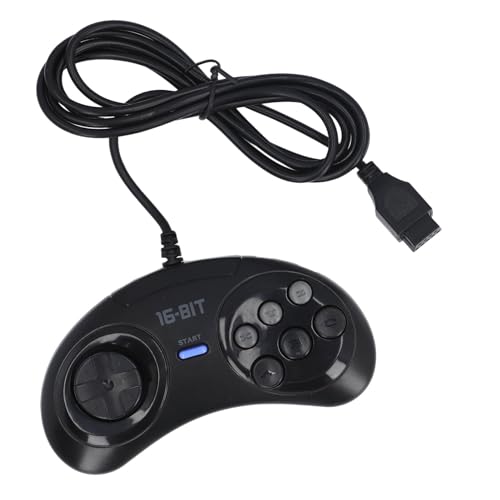 Generic Przewodowy Kontroler Gier Turboboost Genesis Mały, Ergonomiczny Gamepad Typu Plug and Play dla Konsoli do Gier, Czarny, 9-pinowy