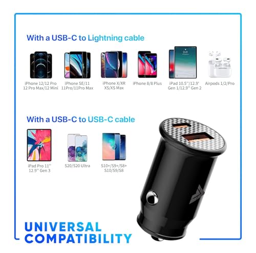 Image of DR VAKU USB C Car Charger, 38W Dual Port Fast USB Car Charger with Power Delivery & Quick Charger 3.0 Compatible with iPhone12 / 12 Pro /Max / 12 Mini /iPad Pro 2020,MacBook - Black