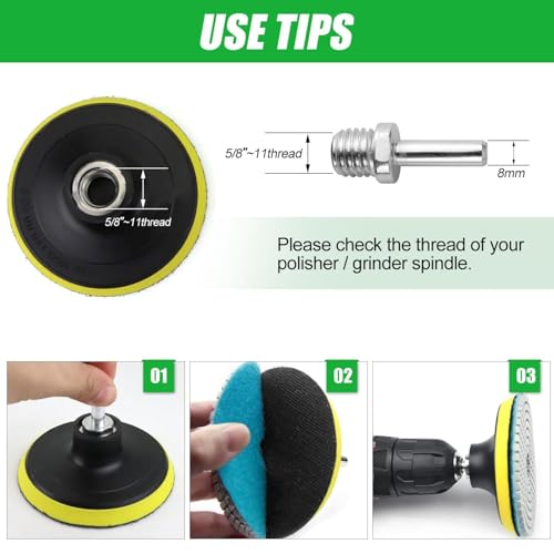 Image of 16PCS Wet Dry Diamond Polishing Pad Kit, 4 Inch Diamond Sanding Pad 30-6000 Grit with 5 /8''-11 Thread Backer Plate for Concrete Marble Quartz Granite Countertop Stone & Tile Polishing