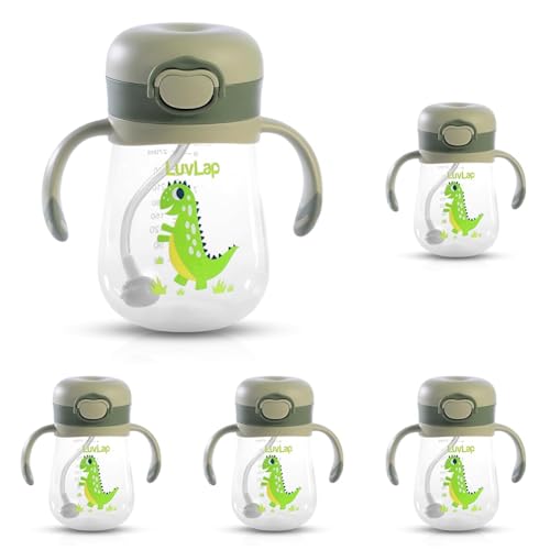 Image of LuvLap Bite Resistant Soft Silicone Straw Sipper Cup with Handle, with Weighted Straw, Sippy Cup with Anti Spill Lock, BPA Free, 300 ml, Green, Training Cup for Kids (Pack of 5)
