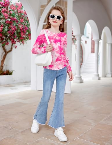 Image of Arshiner Girls Long Sleeve Shirts Ruched Knot Side Tunic Blouse Tee Tops