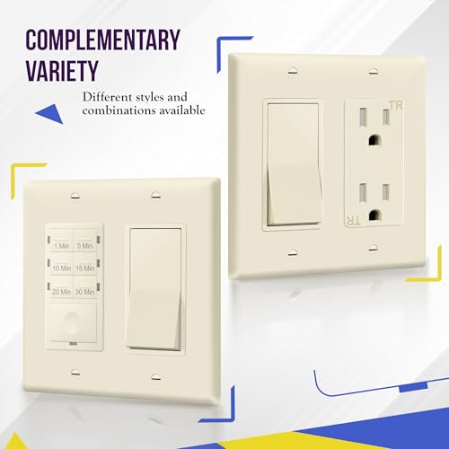 Image of ENERLITES 2-Gang Decorator Light Switch Outlet Wall Plate Cover, 1 Pack | Light Almond, Size 4.50 inch x 4.57 inch, Fits light switch /outlet /receptacle, Gloss Finish, Unbreakable Polycarbonate, UL Listed
