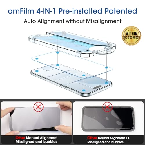 Image of amFilm OneTouch for iPhone Air Screen Protector 6.5'' Tempered Glass | Auto-Alignment, 30s Install, Bubble Free, Scratch & Drop Protection, HD Clear, Camera Lens Protector[2+2 Pack] (17A-6.5'')
