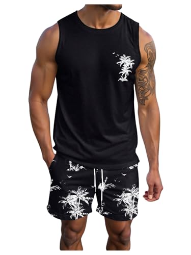 SOLY HUX Men's Short Sets 2 Piece Outfits Summer Tropical