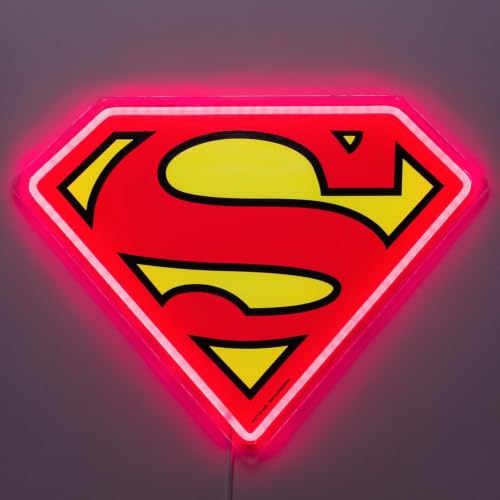 Image of Silver Buffalo Superman Logo Classic Red Yellow Boxed Large Die Cut Wall Art with Light Up Accents