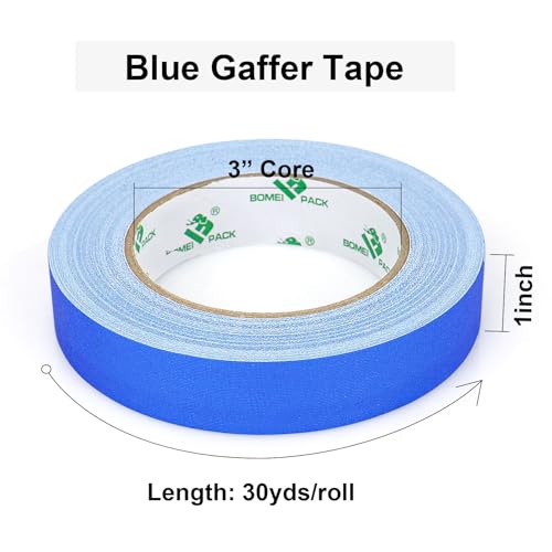 Image of BOMEI PACK Blue Gaffer Tape, Matte Non-Reflective, 1inch x 30yds No Residue Hand Tear Self-Adhesive Gaffer Tape for Labeling, Cable, Stage, Photo Studio, Painters and Duct Repair, 1 Pack