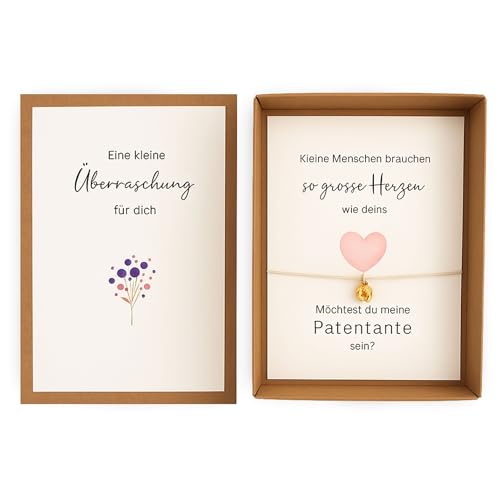 Milaboo Handgefertigte Geschenkbox zur Patentante fragen mit Babyfuß Anhänger Persönliches Andenken & liebevolle Geste Stülpbox in Naturfarbe (Patentante-Babyfüße)