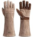 AOUCHI Leather Welding Gloves for Men,Long Sleeve Fireproof and Heat Resistant Mitts for Firefighting,Fireplace,Oven,Baking,BBQ,Stove,Pot Holder,Yard Work Thorn Proof (Brown Large)