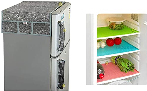 Image of Yellow Weaves Exclusive Decorative Fridge Top Cover and 2 Handle Covers + 3 Fridge mats