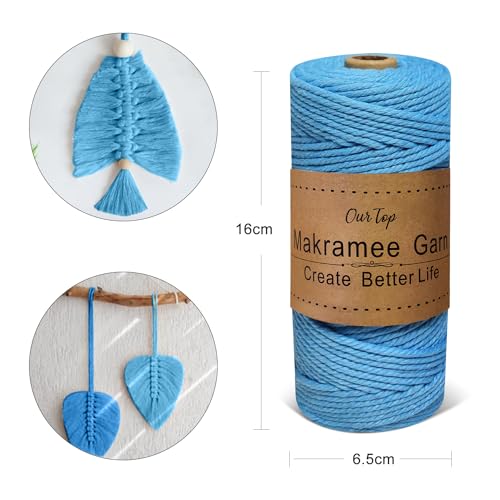 OurTop Premium Makramee-Garnset 3mm, 3x100m in Hellblau, Blau, Dunkelblau – Bild 2