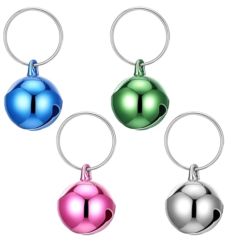 Thrymme 4 Pcs Cat Bells for Collar, Small Pet Bells for Dog Collars Charm Pendant, Anti-Lost Training Accessories (Silver, Green, Pink, Royal Blue) 1/2 Inch